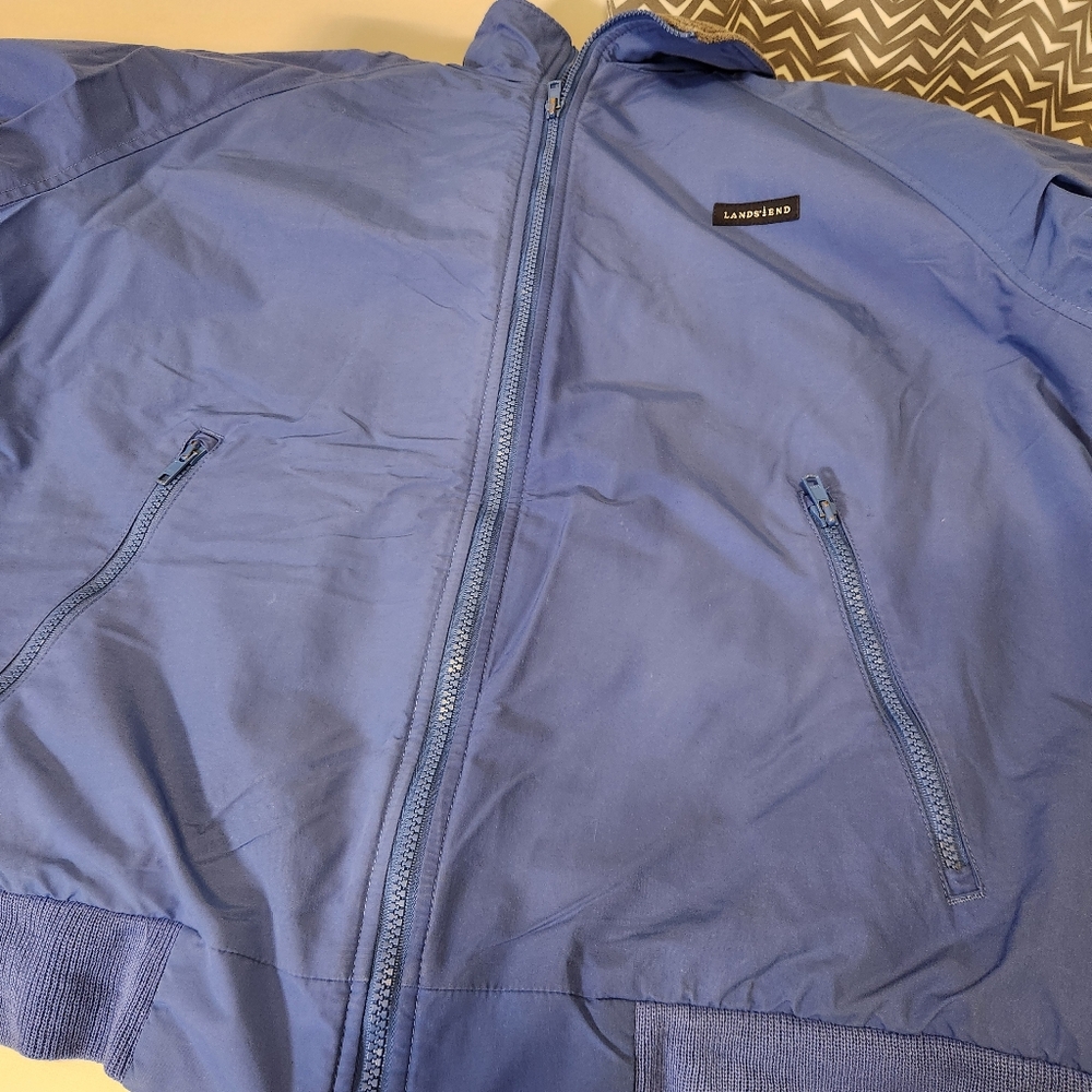 Vintage Lands End Mens Zip Fleece Lined Bomber Jacket Blue Gray Size M 38-40 - Picture 7 of 16